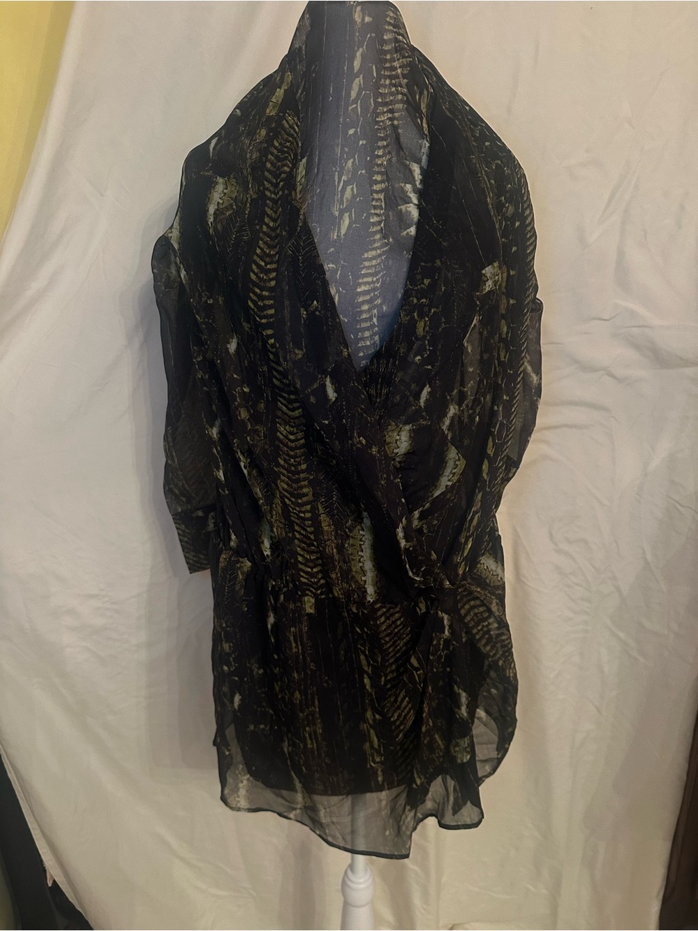 NWT IRO Sheer Black dress with Gold Leaf Print